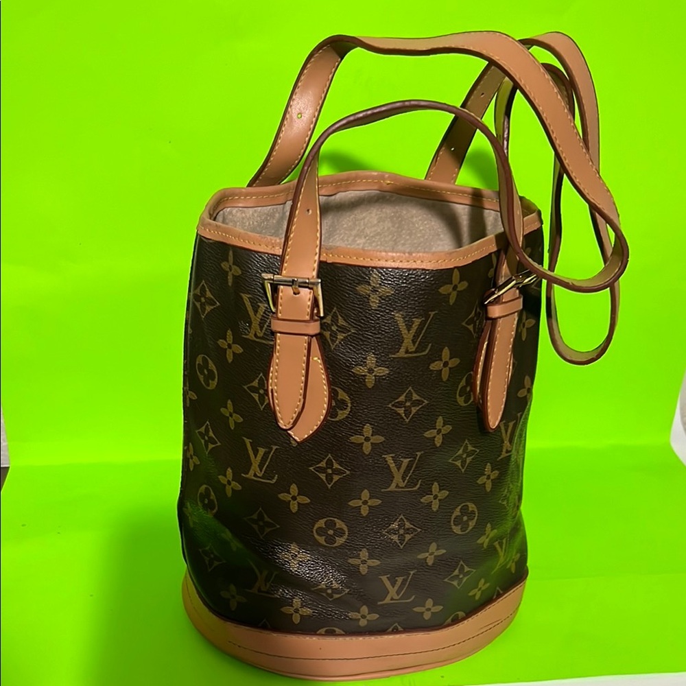 Brown Monogram Bucket Bag - Tan Trim